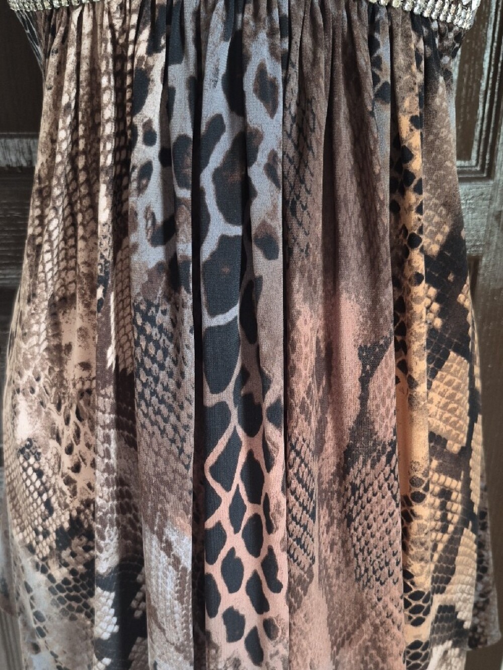 Sky Studded Empire Waist Animal Print Halter Dress in Brown and Tan Nwot - Picture 4 of 7
